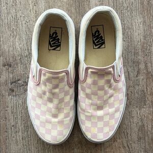 Vans pink and White Checkered Slip-On Sneakers 9.5